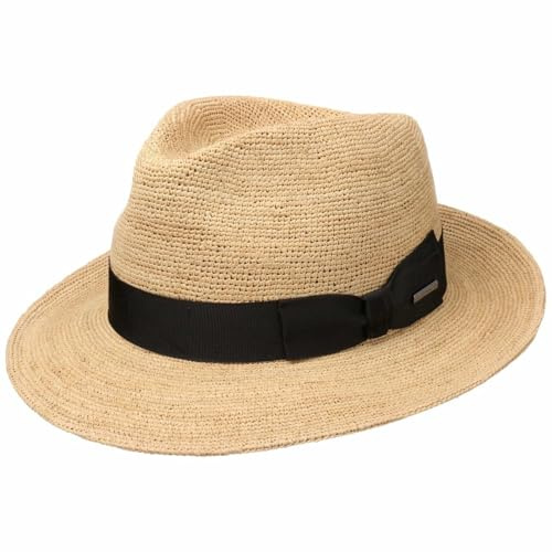 Stetson Jenkins Crochet Fedora Strohhut Naturfarbener Klassischer Travellerhut Made in Italy Unisex Frühjahr Sommer