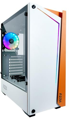 Azza Apollo 430W-DF2 Tower-Gehäuse, weiß/orange, Tempered Glass ATX Mid-Tower