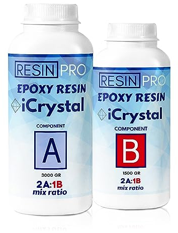 Epoxidharz iCrystal - 1,5 Kg Resin Durchsichtiges Harz & Härter - Flüssiges Gießharz, DIY Kunsthandwerk, Guss & Beschichtung, Harzuntersetzer, Laminierharz, Glänzendes Epoxy Resin für Schmuck