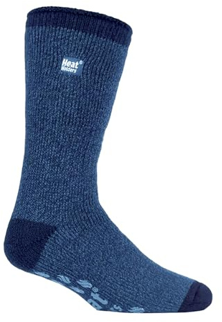 Heat Holders – herr, vinter, extremt varm, halkfria, termostrumpor med ABS, Svart twist tofflor, 39/45 EU
