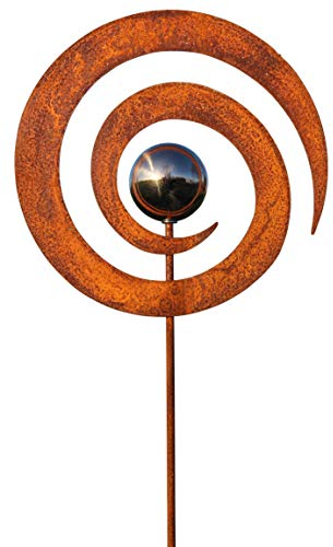 Bornhöft Gartenstecker Metall Kreisel Rost Gartendeko rostige Dekoration Edelrost mit Edelstahlkugel