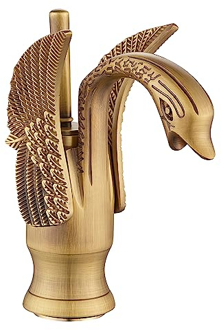GGStudy Bathroom Faucet Antique Brass Swan Single Handle One Hole Bathroom Vanity Faucet Basin Mixer Tap Deck Mount Lavatory