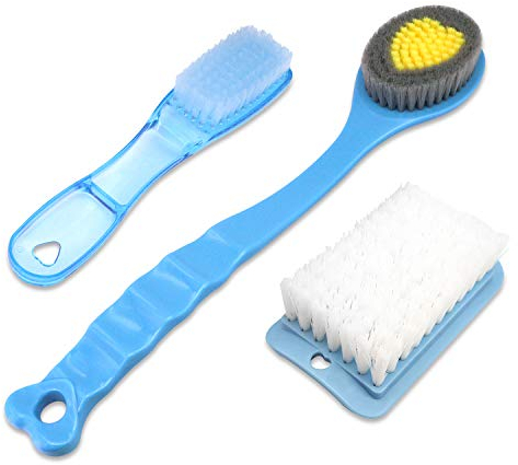QiCheng&LYS Hand Shower Brush Long Handle Bath Brush Long Handle Shoe, Laundry Board Brush (Blue and 2PCS)