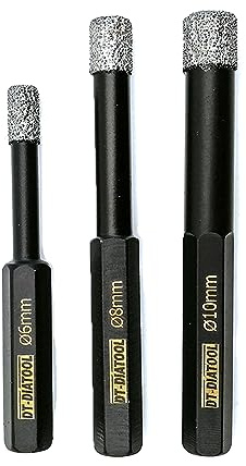 DT-DIATOOL Tile Diamond Drill Bits Set Hex Shank - 3PCS 6/8/10mm Vacuum Brazed Hole Saw for Tile Porcelain Ceramic Marble Granite