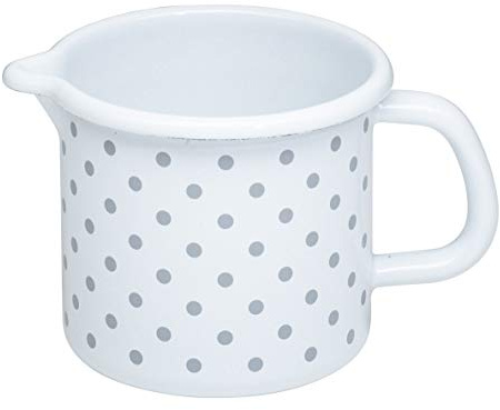 Riess, 0039-066, Schnabeltopf ø 10cm, PÜNKTCHEN GRAU, Mehrfarbig, Emaille, Vol. (rec.): 0,8 Liter, Made in Österreich, LBH: 16,3x11,3x10,0cm, 0,320kg, Kanne mit Henkel, Deckel, Gasherd geeignet