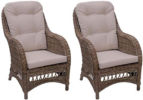 Krines Home 2er Set Rattansessel Skandinavischer Stil Natur Rattan Sessel Grau breiter Armlehnsessel Wohnzimmer