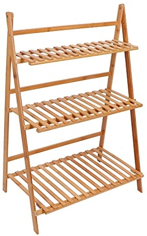 Ejoyous Support de Fleur de Plante en Bambou, plant ladder, three tier foldable plant display Support de Plante d'échelle à 3 Niveaux, présentoir de Plante Pliable (Couleur du Bois)