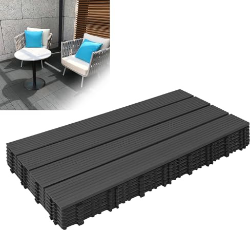 Froadp WPC Fliesen Set, 30x60 cm WPC Terrassenfliesen Klickfliesen, Holz Kunststoff Bodenbelag mit Drainage, Wasserdicht & Rutschfest, Korrosionsbeständig für Balkon & Terrasse, 1m², Anthrazit