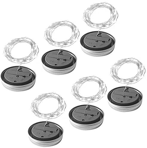 YCYBAB2J 6pcs Solar Mason Jar Lid Light 78 inch 20 LED Fairy String Lights Lids Garden Hanging Night Lights for Outdoor Patio Deck Wedding Birthday Party Decoration (White Light)