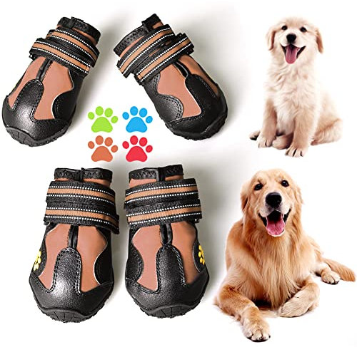 CovertSafe& Hundestiefel für Hunde, rutschfest, wasserdicht, Hundeschuhe für mittelgroße bis große Hunde, 4 Stück, mit robuster Sohle, schwarz-braun