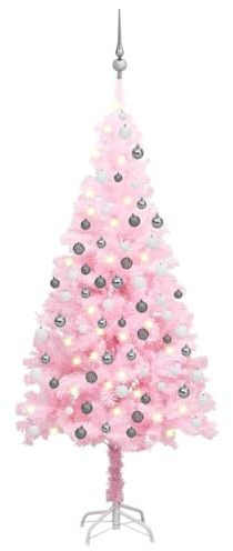 vidaXL Set de Árbol de Navidad Artificial con LED y Bolas Decoración Adornos Festivos Navideño Vacaciones Interior Exterior Rosa 180 cm