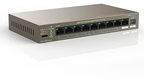 Tenda PoE Router 10 Port Gigabit Ethernet LAN 8X PoE+ Ports, 1x Uplink- & 1x SFP-Port (92W, VLAN, bis zu 250m Reichweite, IEEE-802.3af/at, Plug-and-Play Netzwerk Router)(TEG1110PF-8-102W)