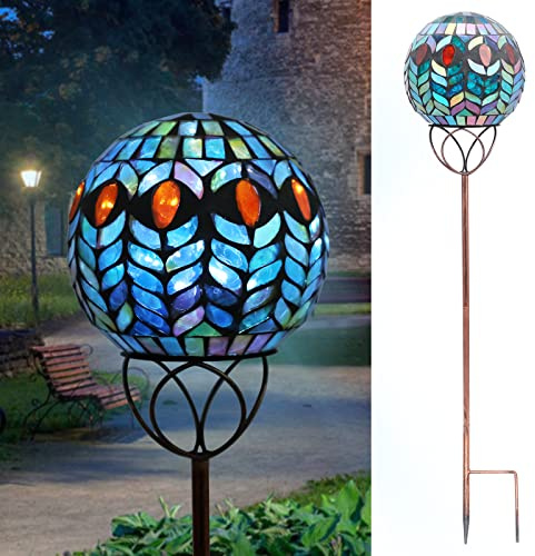 VCUTEKA Solar Outdoor Lights Garden Decor Mosaic Solar Garden Lights Waterproof Glass Ball LED Pathway Stake Light for Landscape Lawn Patio Yard Decoration 6 inch, Colorful