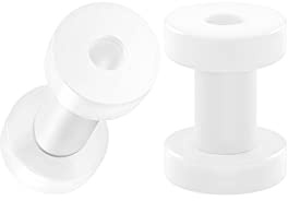 Pair of White Acrylic flesh Tunnels external Piercing Jewelry Stretcher Screw-fit Ear Plugs Earring Lobe, no gemstone