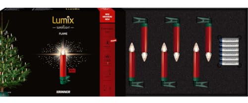Lumix® kabellose LED Christbaumkerzen Weihnachtsbaumkerzen 6er Erweiterungs-Set SuperLight Flame Metallic Mini Rot 9cm warmweiß 77156