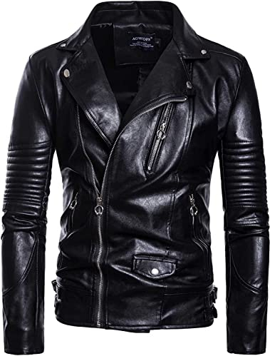 Chaqueta de cuero PU para hombre impermeable a prueba de viento vintage bombardero motocicleta motociclista ropa de abrigo (color: negro, tamaño: L/L)