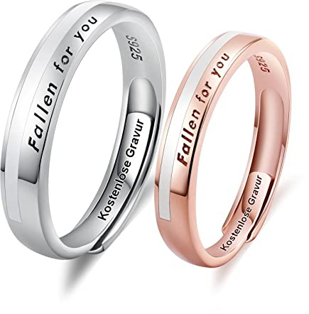 Whoiy Sterling Silber Ringe Set, Pärchen Ringe Verstellbar Gravur Forever Love Weißgold Personalisierbar Eheringe für Frauen Herren mit Ring Box