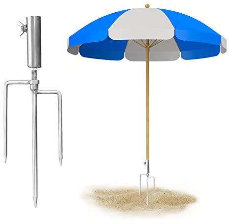 CEIEVER Mandril de césped para sombrilla, mandril de césped con base de sombrilla, pincho de acero inoxidable, ajustable, resistente al viento, soporte estable para pesca, playa, campamento, césped
