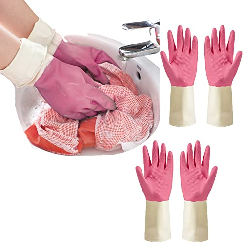 YLWX 3 Paar rutschfeste Geschirrspülhandschuhe, Zweifarbige Haushaltsreinigungshandschuhe für Wäscherei, Geschirrspüler und Friseur (Color : A, Size : M)