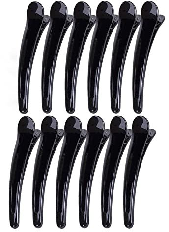 12 Stück Haarclips Spangen Friseur groß EnteBill Haarspangen Haarklammern Friseurbedarf Set Abteilklammern Haare Salon Schwarz Krokodil Sportool Curl Combi-Clip Stylen und SchneidenEU103 (L-4.7 inch)