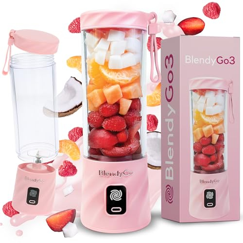 BlendyGo 3® Frullatore Portatile Elettrico, Mini Mixer Smoothie Maker, Frullatore per Smoothie, Portable Blender USB to go 550 ml, Senza BPA, Tecnologia PulseMotion & BlendPro (Rosa)