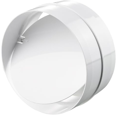 Rund Rohrverbinder mit Rückstauklappe 150 mm Lüftungsrohr Rundrohr Verbinder Ab-Zuluft Rohr Lüftung Kanal PVC Verbindungsstück ABS Rückschlagventil Kunststoff Weiß Ø 150 mm