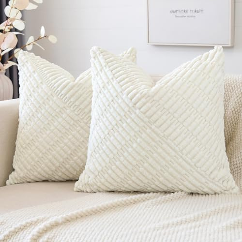 JOTOM 2er Set Kordsamt Kissenbezüge, Dekorative Weich Boho Kissenbezug Moderne Patchwork Kissenhüllen Sofakissen Dekokissen Zierkissenbezug für Wohnzimmer Schlafzimmer Deko (45x45cm, Creme Weiß)