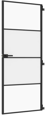 vidaXL Puerta Interior Delgada, Puerta de Panel, Panel de Privacidad, Puerta Decorativa para Dormitorio Baño, Vidrio y Aluminio Negra