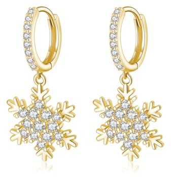 SLUYNZ 925 Sterling Silber Funkelnde CZ Schneeflocke Creolen Ohrringe für Damen Weihnachts Ohrringe Hängend