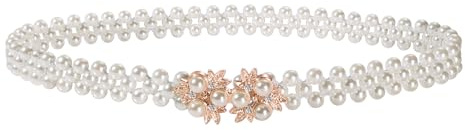 CHIC DIARY Women Bridal Pearl Belt White Beaded Crystal Rhinestone Retro Waist Belt for Wedding Dress