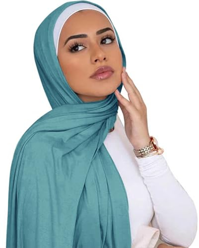 Piewag Hijab-Schal für Damen, weiche Baumwolle, muslimischer Jersey, Hijab, Kopftuch, modisch, langer Schal, grün, Einheitsgröße