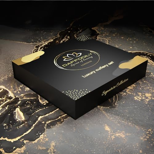 DAFFODILY® Luxus Besteck Set 20-teilig aus 18/10-Edelstahl für 4 Personen mit 2-in-1 Steakmessern - Spülmaschinenfest, Spiegelglanz, Elegante Geschenkbox inklusive