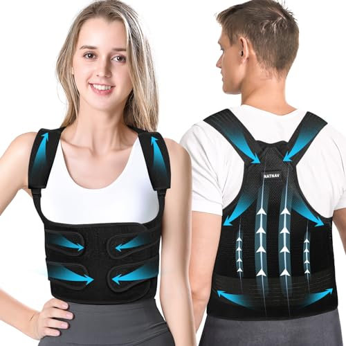 NATNAV Correcteur de Posture Homme Femme, Ceinture Maintien Dorsale et Épaule Confortable Respirant et Réglable, Ceinture Dorsale Maintien du Dos Droit, Noir (XL)