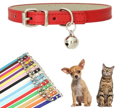 XXS Dog Collar with Bell Girl Puppy Collars Cat Collars with Bells, Red