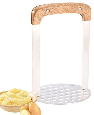 Stainless Steel Potato Masher, Bean Smasher Tool, Manual Potato Press with Wooden Handle,for Mashed Potatoes, Jam, Vegetables and Fruits