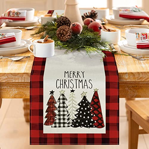 Roter Weihnachtstischläufer, moderne Weihnachtstischdecke aus Leinen Weihnachtsbaum 180 cm x 34 cm, Weihnachtsdekorationen für zu Hause
