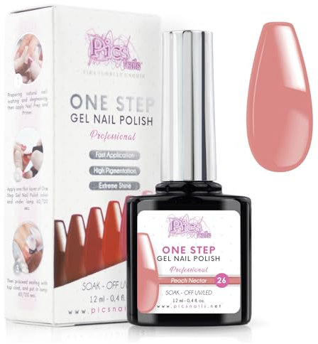 Smalto Semipermanente Unghie One Step Uv/Led 12 ml - Nettare di Pesca - Smalto Unghie Gel - Unghie Subito Brillanti Con o Senza Base e Top Coat