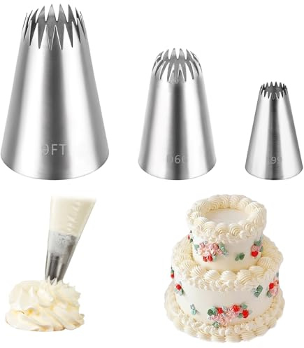 3pcs 199 D66 9FT Piping Tips, Decorating Supplies for Cakes, Cupcakes - Nozzles, Baking Tools for Buttercream, Icing, Birthday, DIY Art