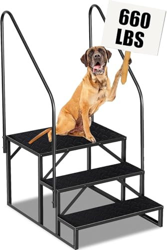 Scala 3 Gradini con 2 Corrimano, Scaletta per Piscina Gradini Acciaio Antiscivolo per Caravan, Scale Gradini Portatile per Camper con Cinque Ruote, Scaletto per Casa