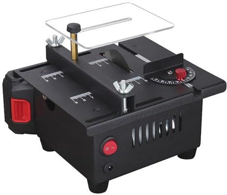 FXNFXLA Portable Mini Multi-functional Table Saw, Lithium battery Mini Table Saw, Mini Table Saw for Crafts, Desktop Electric Saw Cutter, Liftable and Adjustable Angle