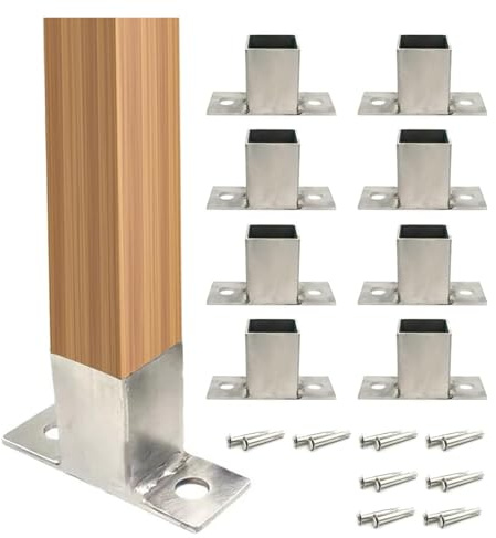 Stolpeankarbas, däckstolpsbas, stolpbas 8st Däckstolpar i rostfritt stål Bassats Utomhusstolpfästen for postlåda Stolpdäck stöder verandaräcke stolpeankare(Diameter: 2.4in; H: 3.66in)