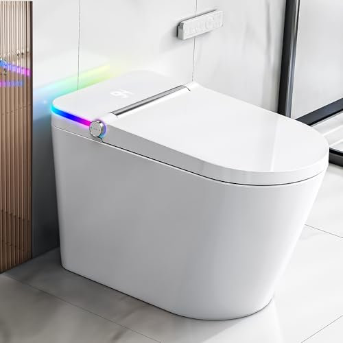 YMXEURSC Toilettes intelligentes sans réservoir avec Bidet intégré, siège chauffé, avec capteur de Pied et lumière Nocturne, ​​Flush Automatique, Auto Ouverte et Couvercle de Fermeture