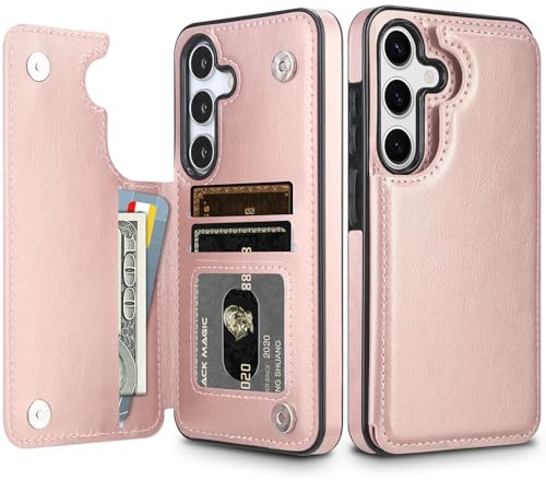 Coolden for Samsung S25 Case Wallet Case with Card Holder Slot Shockproof Flip Folio Soft PU Leather Magnetic Clasp Protective Phone Cases Cover for Samsung Galaxy S25 Case for Women Man (Rose Gold)