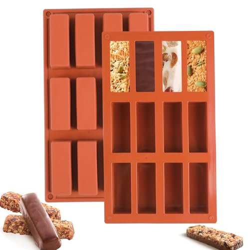 CRESZZLE Juego de 2 moldes rectangulares de silicona con 12 cavidades, ideales para preparar barritas energéticas, brownies y pasteles.