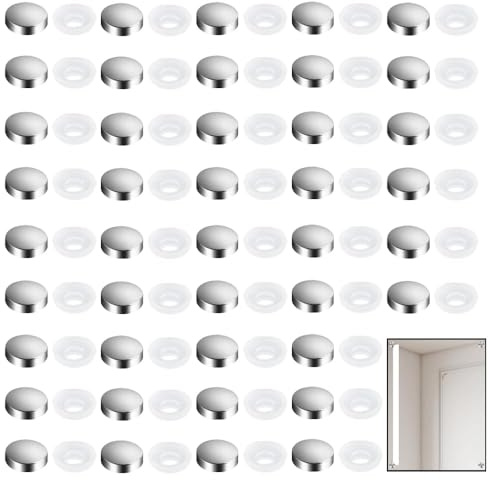 50pcs Small Chrome Dome Screw Cover Caps - Decorative Cap Covers for Mirror Screws, Firm Clip-On Type