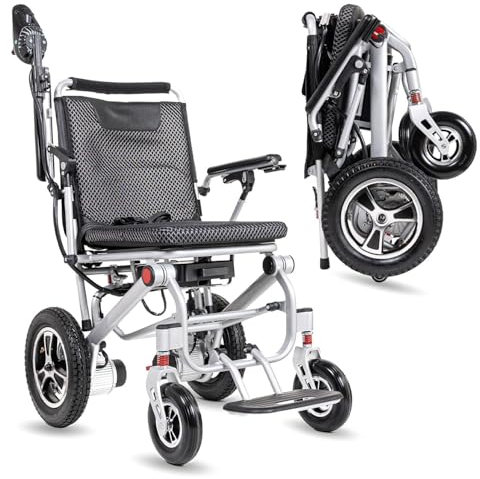 ZHaelyx Foldable Power Wheelchair for Adults,Lightweight Foldable Motorized Wheelchair with Dual Motors, Motorized Mobility Scooters for Seniors,Travel Size (Gun Colour)