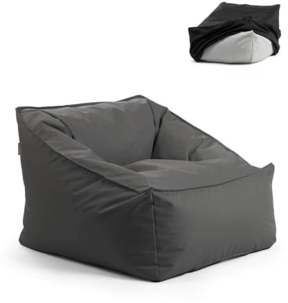 mokebo Gartensessel mit Schutzhülle 'Der Sunnyboy' Made in Germany, Outdoor Sitzsack, Bean Bag mit Füllung, als Liegekissen, Gartenliege, Relaxliege, Bodenkissen oder Liege in Anthrazit