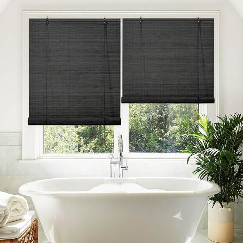 80% Blackout Rollo Bambus Schwarze Raffrollo Bambusrollo Sichtschutz Sonnenschutz Thermo Rollos&Jalousien Outdoor Terrasse Garten Bambusvorhang 80 100 140 150 160cm Einfach Aufzuhängen(W80xH250cm)