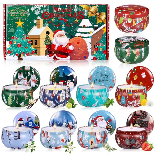 LEMESO Weihnachten Duftkerzen Weihnachtskerzen Geschenkset für Frauen 8 Stück Sojawachs Aromatherapie Kerzen Set, Tragbare Reisekerzen für Stressabbau Entspannen Weihnachten Geburtstag