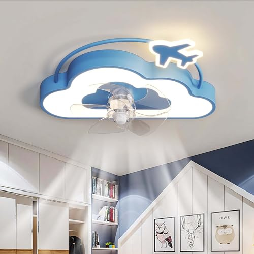 Plafonnier Ventilateur LED pour Enfant LXAOTZG avec Lumière et Télécommande Silencieuse, Lustre Intelligent Dimmable 6 Vitesses avec APP pour Salon, Design Ludique de Ventilateur de Plafond